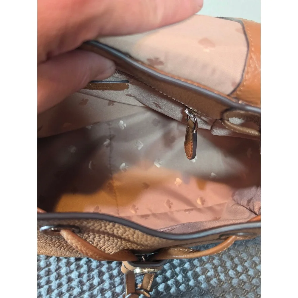 Kate Spade New York Pebbled Leather Backpack Ginger Tea Brown Drawstring Flap